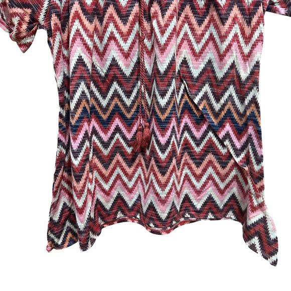 Faded Glory Boho Top Plus 1X 16W Pink Brown Zigzag Peasant Style Short Sleeve - Picture 4 of 7